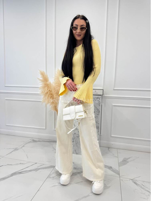 Żółta bluzka prążkowana z poszerzanymi rękawami Flavia 09 - photo #3