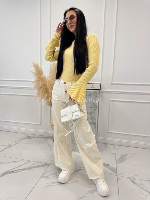 Żółta bluzka prążkowana z poszerzanymi rękawami Flavia 09 - photo #2