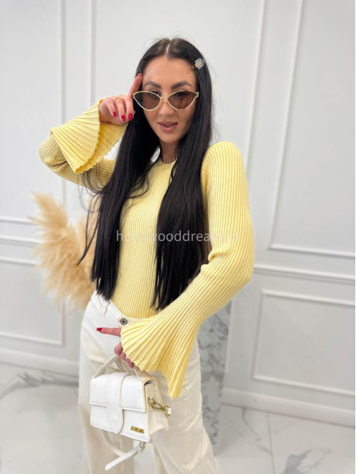 Żółta bluzka prążkowana z poszerzanymi rękawami Flavia 09 - photo #4