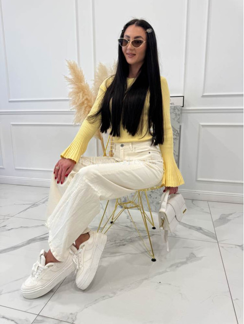 Żółta bluzka prążkowana z poszerzanymi rękawami Flavia 09 - photo #8