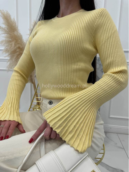 Żółta bluzka prążkowana z poszerzanymi rękawami Flavia 09 - photo #10