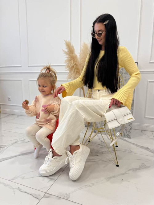 Żółta bluzka prążkowana z poszerzanymi rękawami Flavia 09 - photo #9