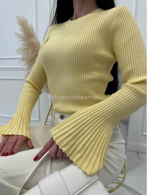 Żółta bluzka prążkowana z poszerzanymi rękawami Flavia 09 - photo #11