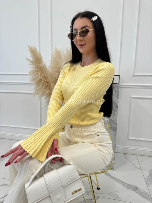 Żółta bluzka prążkowana z poszerzanymi rękawami Flavia 09 - photo #12