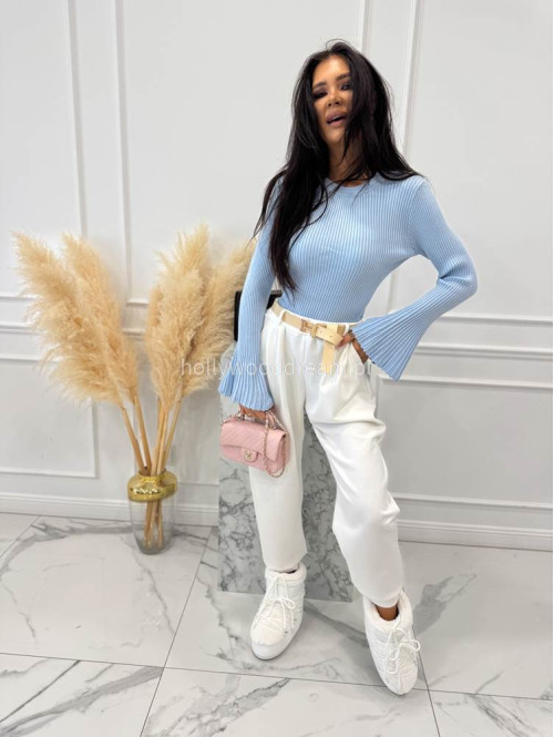 Błękitna bluzka prążkowana z poszerzanymi rękawami Flavia 09 - photo #2