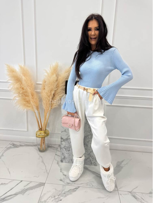 Błękitna bluzka prążkowana z poszerzanymi rękawami Flavia 09 - photo #3