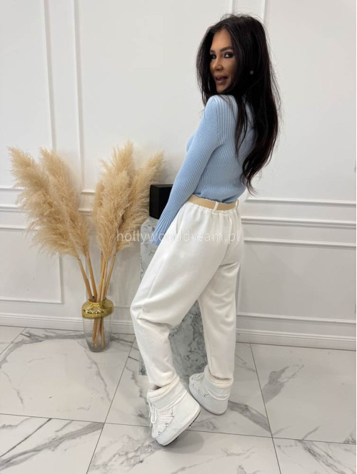 Błękitna bluzka prążkowana z poszerzanymi rękawami Flavia 09 - photo #7