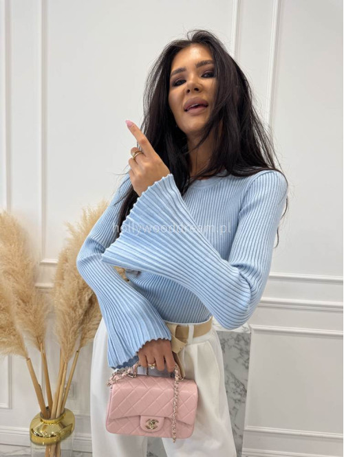 Błękitna bluzka prążkowana z poszerzanymi rękawami Flavia 09 - photo #10