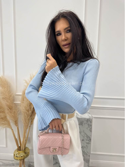 Błękitna bluzka prążkowana z poszerzanymi rękawami Flavia 09 - photo #11