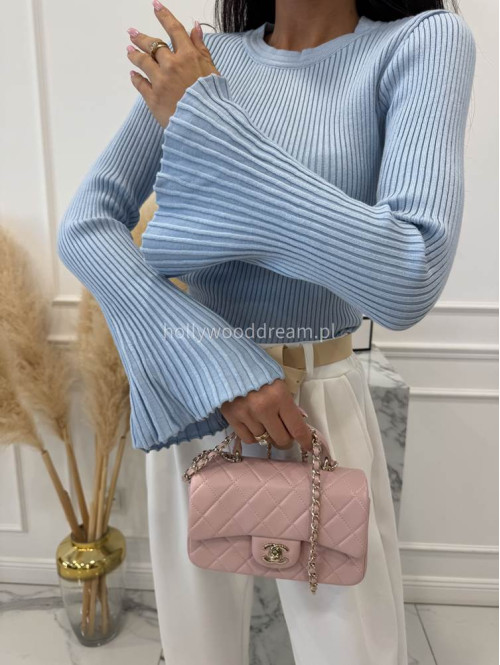 Błękitna bluzka prążkowana z poszerzanymi rękawami Flavia 09 - photo #12