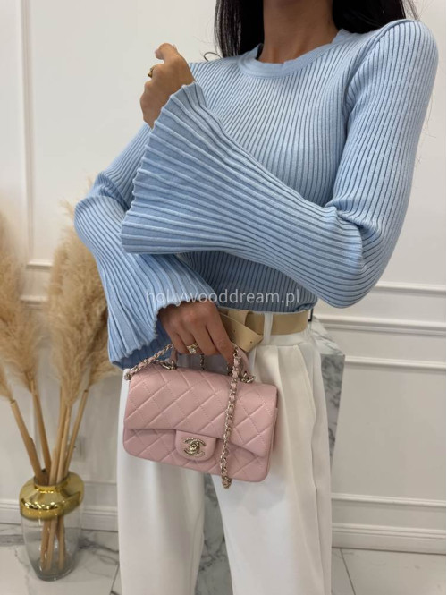 Błękitna bluzka prążkowana z poszerzanymi rękawami Flavia 09 - photo #13