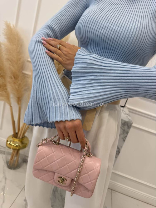 Błękitna bluzka prążkowana z poszerzanymi rękawami Flavia 09 - photo #14