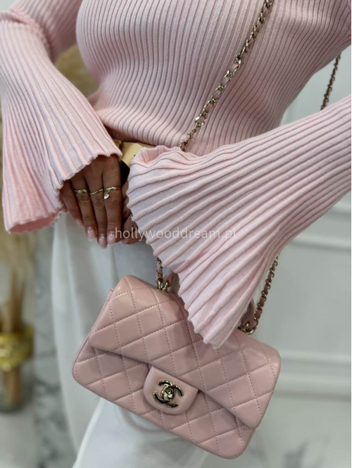 Pudrowa bluzka prążkowana z poszerzanymi rękawami Flavia 09 - photo #10