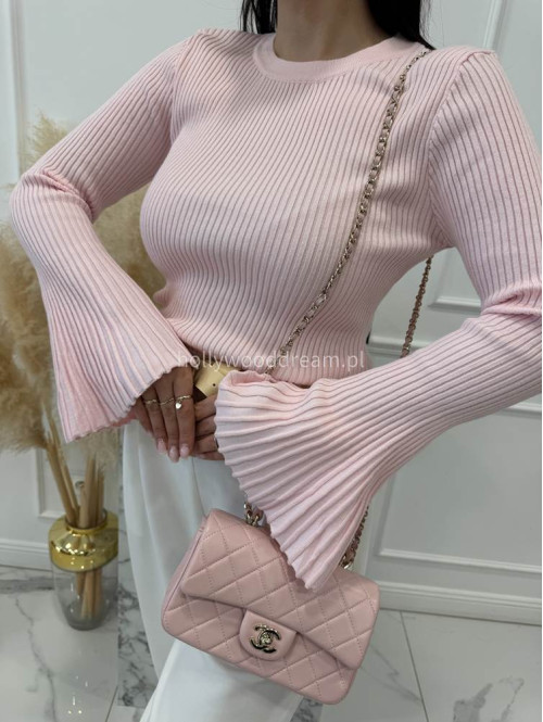 Pudrowa bluzka prążkowana z poszerzanymi rękawami Flavia 09 - photo #11