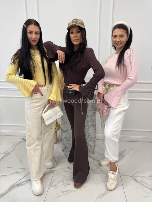 Pudrowa bluzka prążkowana z poszerzanymi rękawami Flavia 09 - photo #12