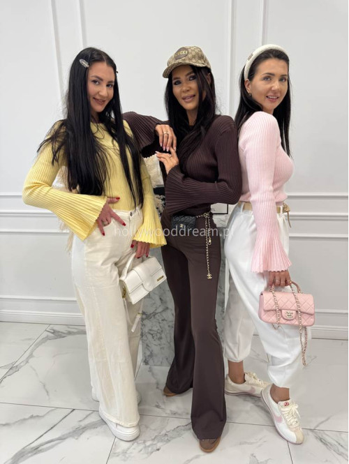 Pudrowa bluzka prążkowana z poszerzanymi rękawami Flavia 09 - photo #13