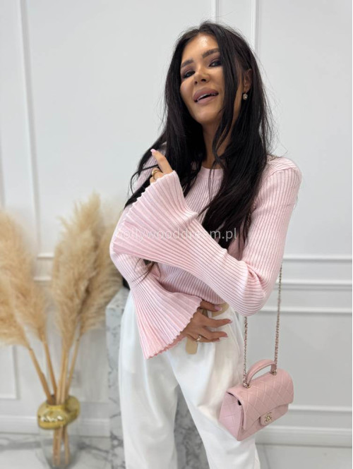 Pudrowa bluzka prążkowana z poszerzanymi rękawami Flavia 09 - photo #20