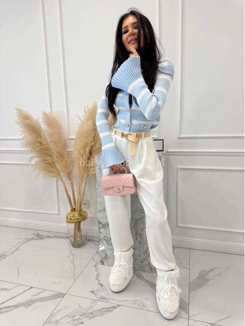 Błękitna bluzka prążkowana w paski z rozszerzanymi rękawami i pozłacanymi guzikami ISLA 09 - photo #1