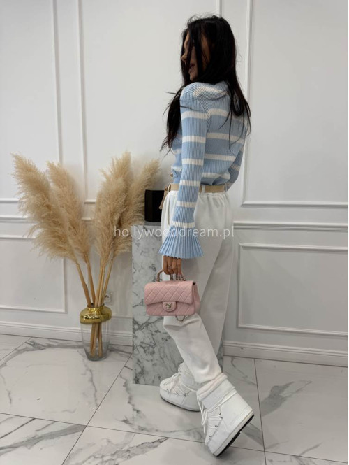 Błękitna bluzka prążkowana w paski z rozszerzanymi rękawami i pozłacanymi guzikami ISLA 09 - photo #3