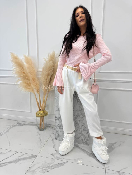 Białe spodnie dresowe z paskiem Alia 24 - photo #15