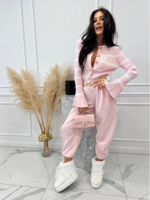 Pudrowo-różowe spodnie dresowe z paskiem Alia 24