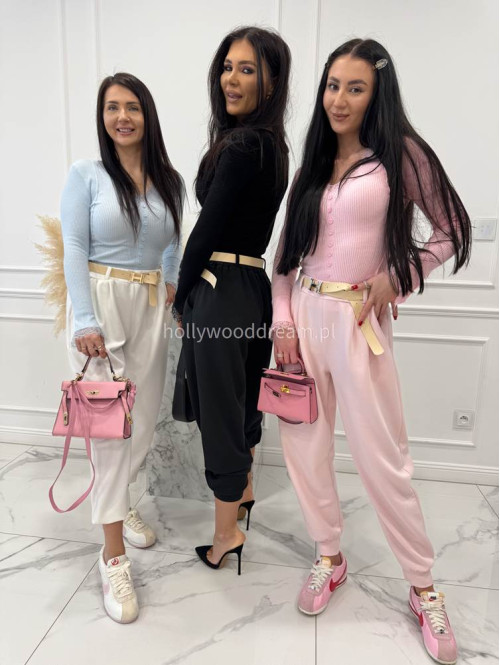 Pudrowo-różowe spodnie dresowe z paskiem Alia 24 - photo #5