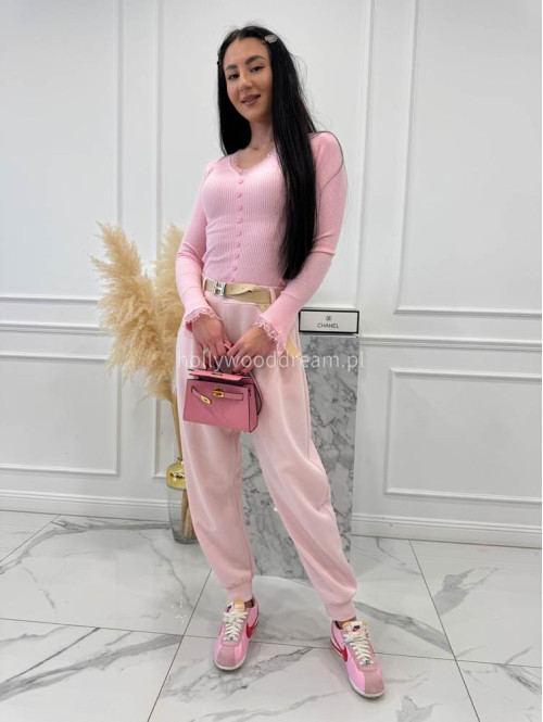 Pudrowo-różowe spodnie dresowe z paskiem Alia 24 - photo #7