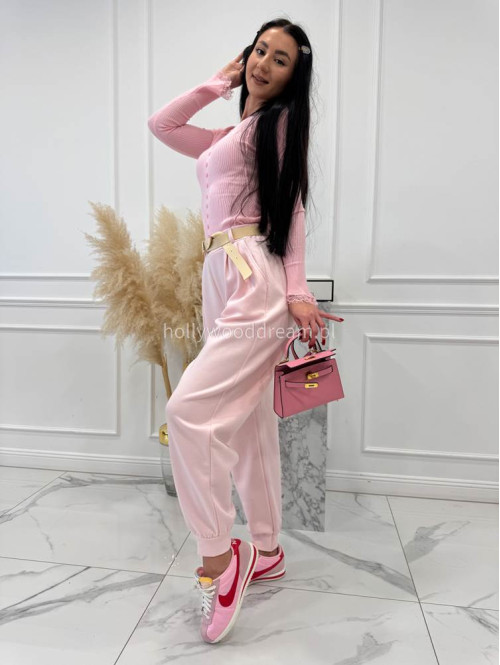 Pudrowo-różowe spodnie dresowe z paskiem Alia 24 - photo #8