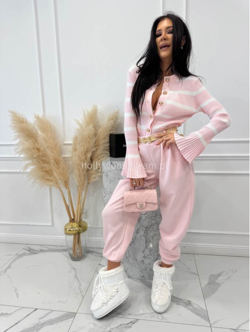 Pudrowo-różowe spodnie dresowe z paskiem Alia 24 - photo #14