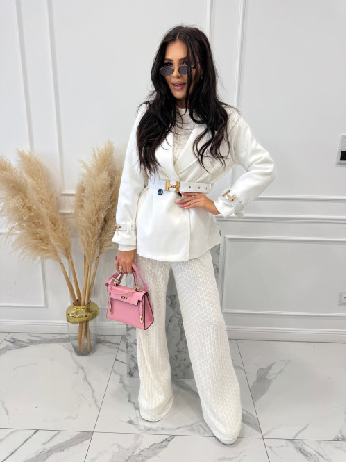 Biały krótki płaszcz dwurzędowy z paskiem Arminda 24