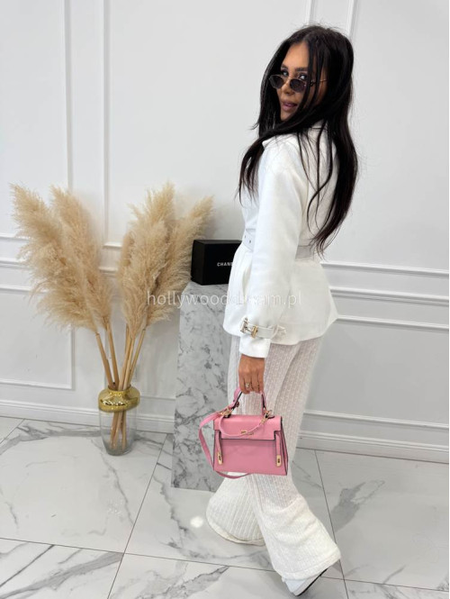 Biały krótki płaszcz dwurzędowy z paskiem Arminda 24 - photo #2