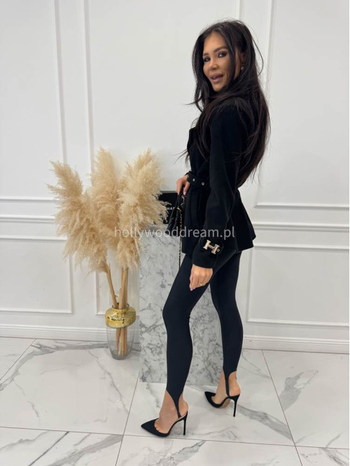 Czarny krótki płaszcz dwurzędowy z paskiem Arminda 24 - photo #3