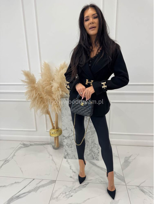 Czarny krótki płaszcz dwurzędowy z paskiem Arminda 24 - photo #4