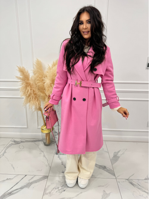 Różowy płaszcz z paskiem i złotymi zdobieniami FREYA 24