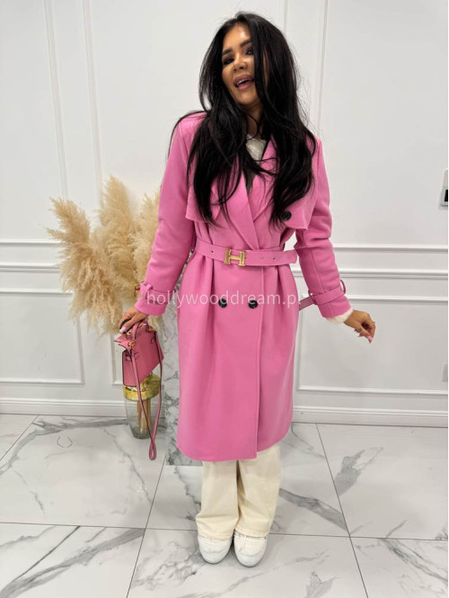 Różowy płaszcz z paskiem i złotymi zdobieniami FREYA 24 - photo #1