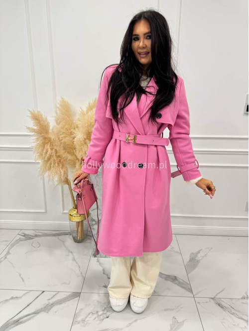 Różowy płaszcz z paskiem i złotymi zdobieniami FREYA 24 - photo #2