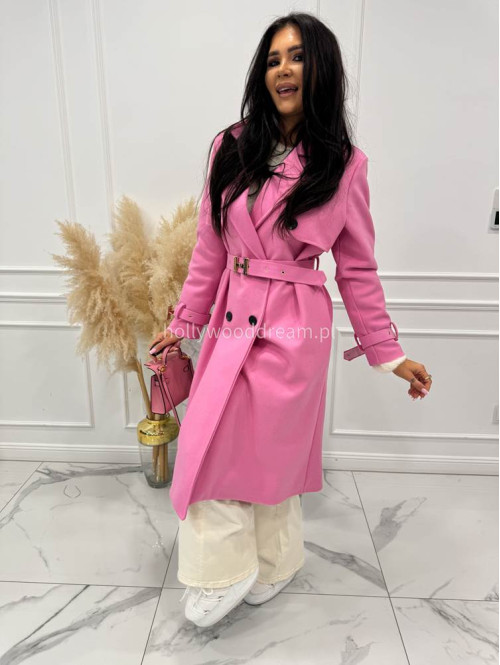 Różowy płaszcz z paskiem i złotymi zdobieniami FREYA 24 - photo #3