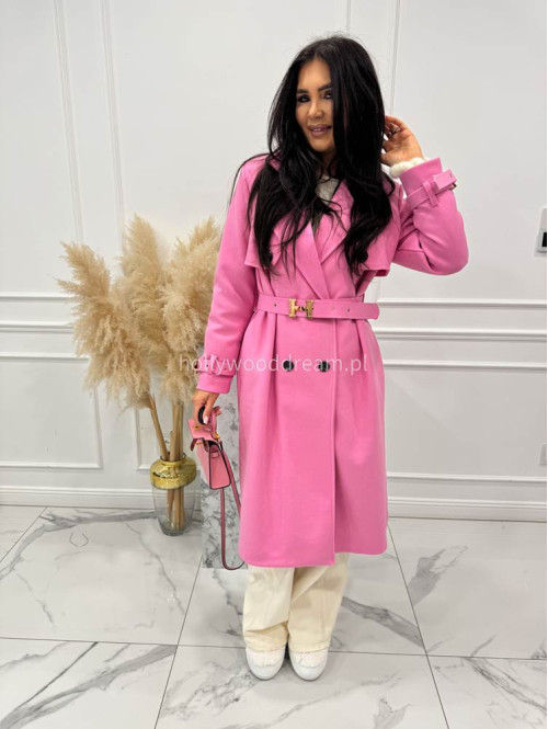 Różowy płaszcz z paskiem i złotymi zdobieniami FREYA 24 - photo #6