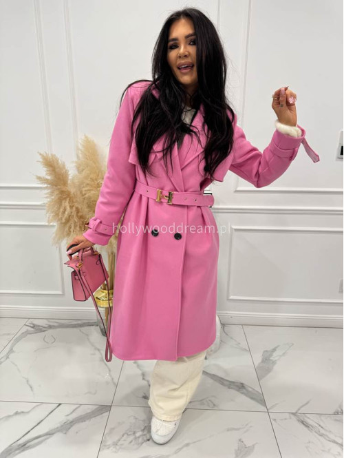 Różowy płaszcz z paskiem i złotymi zdobieniami FREYA 24 - photo #7