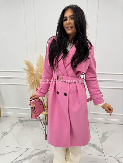 Różowy płaszcz z paskiem i złotymi zdobieniami FREYA 24 - photo #8