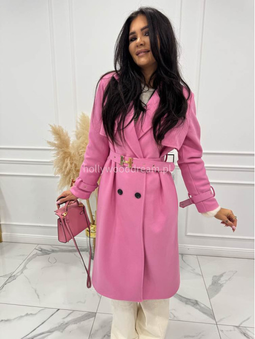 Różowy płaszcz z paskiem i złotymi zdobieniami FREYA 24 - photo #9