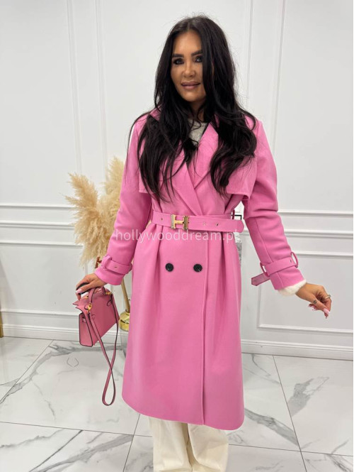 Różowy płaszcz z paskiem i złotymi zdobieniami FREYA 24 - photo #10