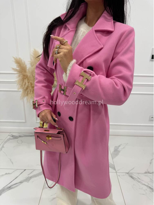 Różowy płaszcz z paskiem i złotymi zdobieniami FREYA 24 - photo #11
