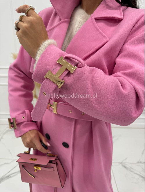 Różowy płaszcz z paskiem i złotymi zdobieniami FREYA 24 - photo #13