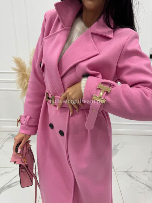 Różowy płaszcz z paskiem i złotymi zdobieniami FREYA 24 - photo #14