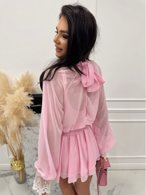 Różowy Sukienko-kombinezon szyfonowy z wycięciem na plecach Ariana 09 - photo #0