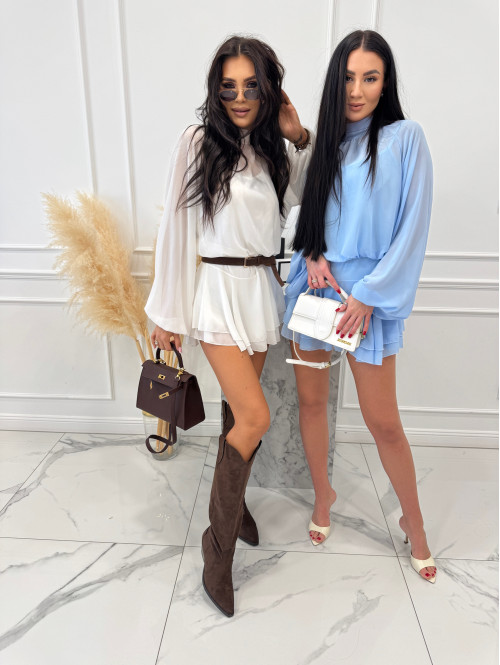 Błękitny Sukienko-kombinezon szyfonowy z wycięciem na plecach Ariana 09