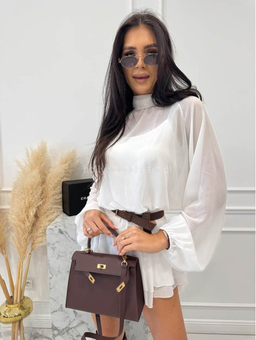 Biały Sukienko-kombinezon szyfonowy z wycięciem na plecach Ariana 09 - photo #7