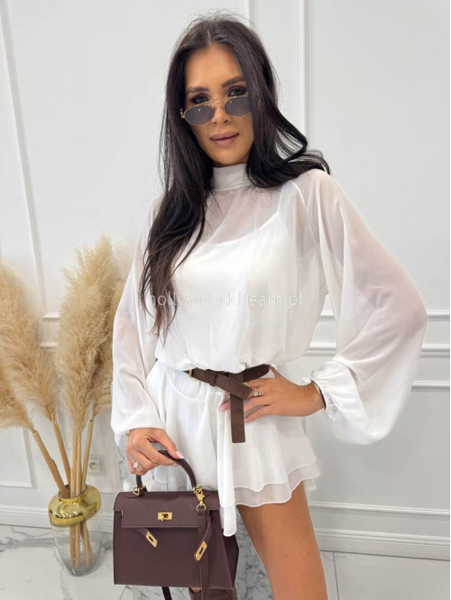 Biały Sukienko-kombinezon szyfonowy z wycięciem na plecach Ariana 09 - photo #8