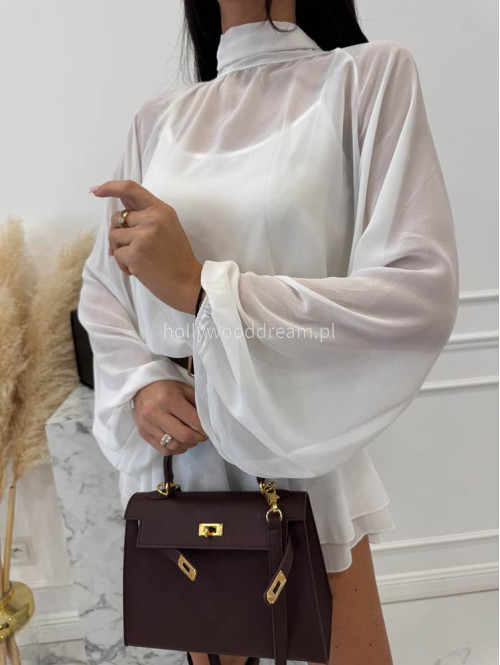 Biały Sukienko-kombinezon szyfonowy z wycięciem na plecach Ariana 09 - photo #9